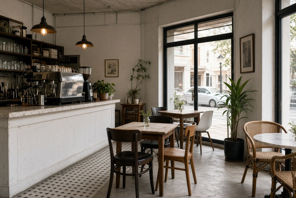 Café interior, counter and seating, Singapore commercial fit-out